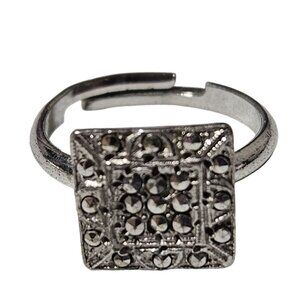 Vintage Adjustable Silver Tone Square Gemstone Ring Fashion Jewelry Women